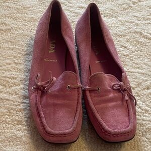 Prada Women's Rose Suede Loafers